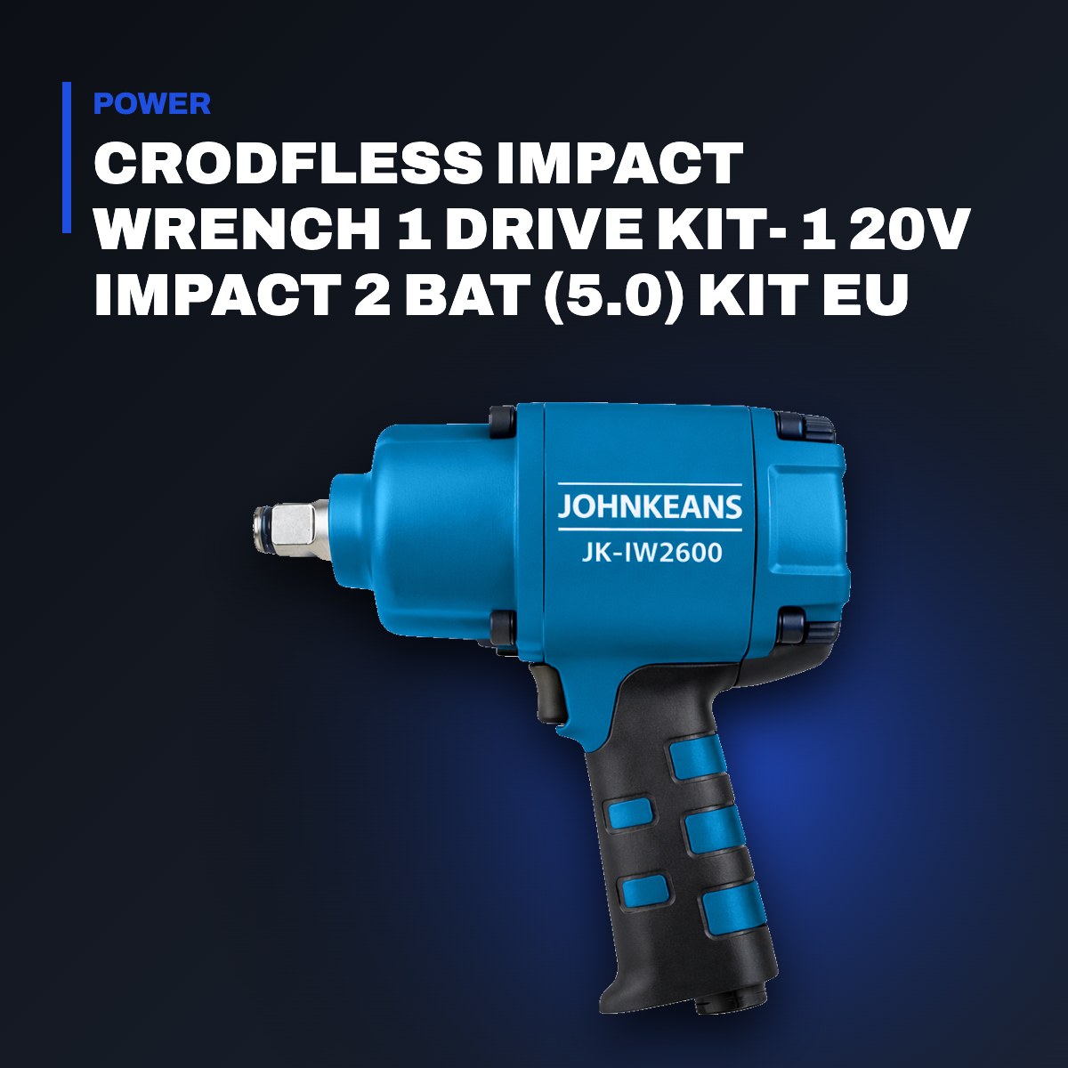 Johnkeans JK-TW-2077 – Crodfless Impact Wrench 1 Drive Kit- 1 20V Impact 2 Bat (5.0) Kit Eu W/ Case.