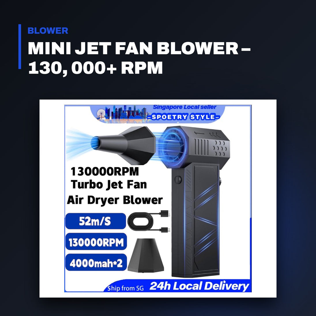 Johnkeans JK-GS-2095 – Mini Jet Fan Blower – 130, 000+ Rpm