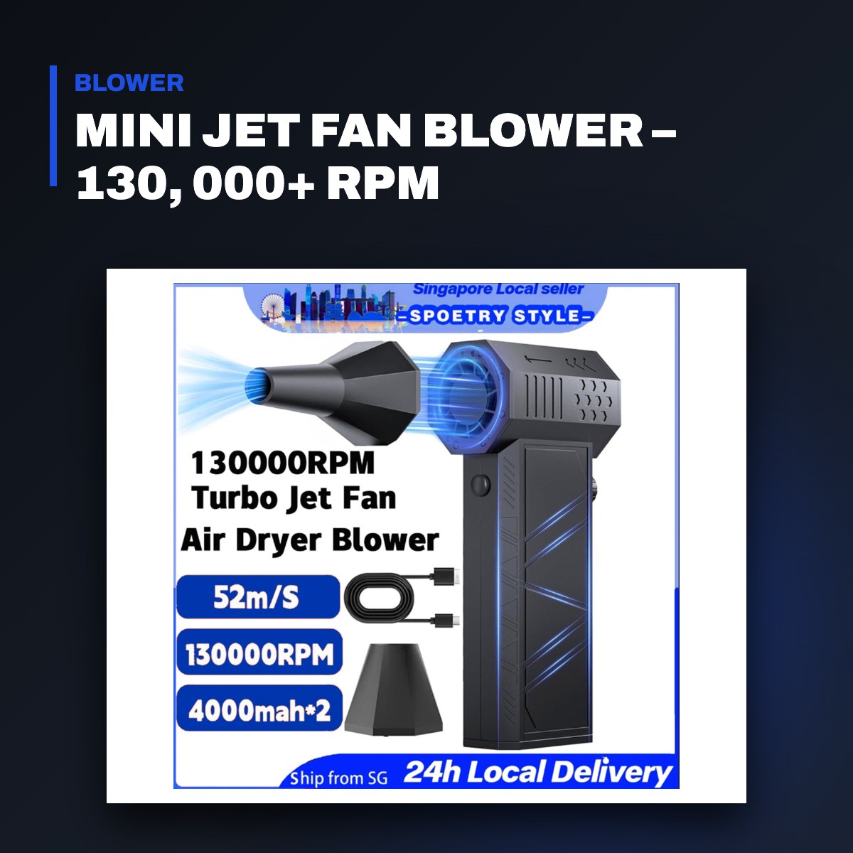 Johnkeans JK-GS-2095 – Mini Jet Fan Blower – 130, 000+ Rpm
