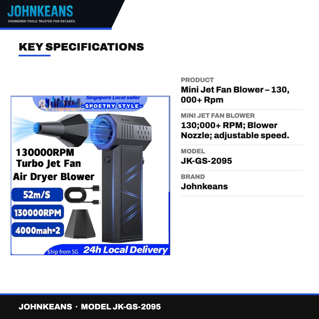 Johnkeans JK-GS-2095 – Mini Jet Fan Blower – 130, 000+ Rpm