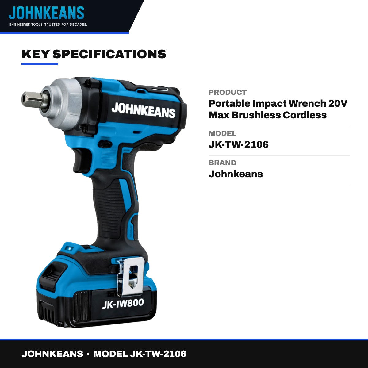 Johnkeans JK-TW-2106 – Portable Impact Wrench 20V Max Brushless Cordless 3/8-In. Ratchet Kit – Product Type Cordless Ratchet, Voltage