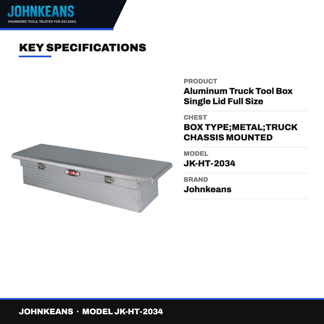 Johnkeans JK-HT-2034 – Aluminum Truck Tool Box Single Lid Full Size