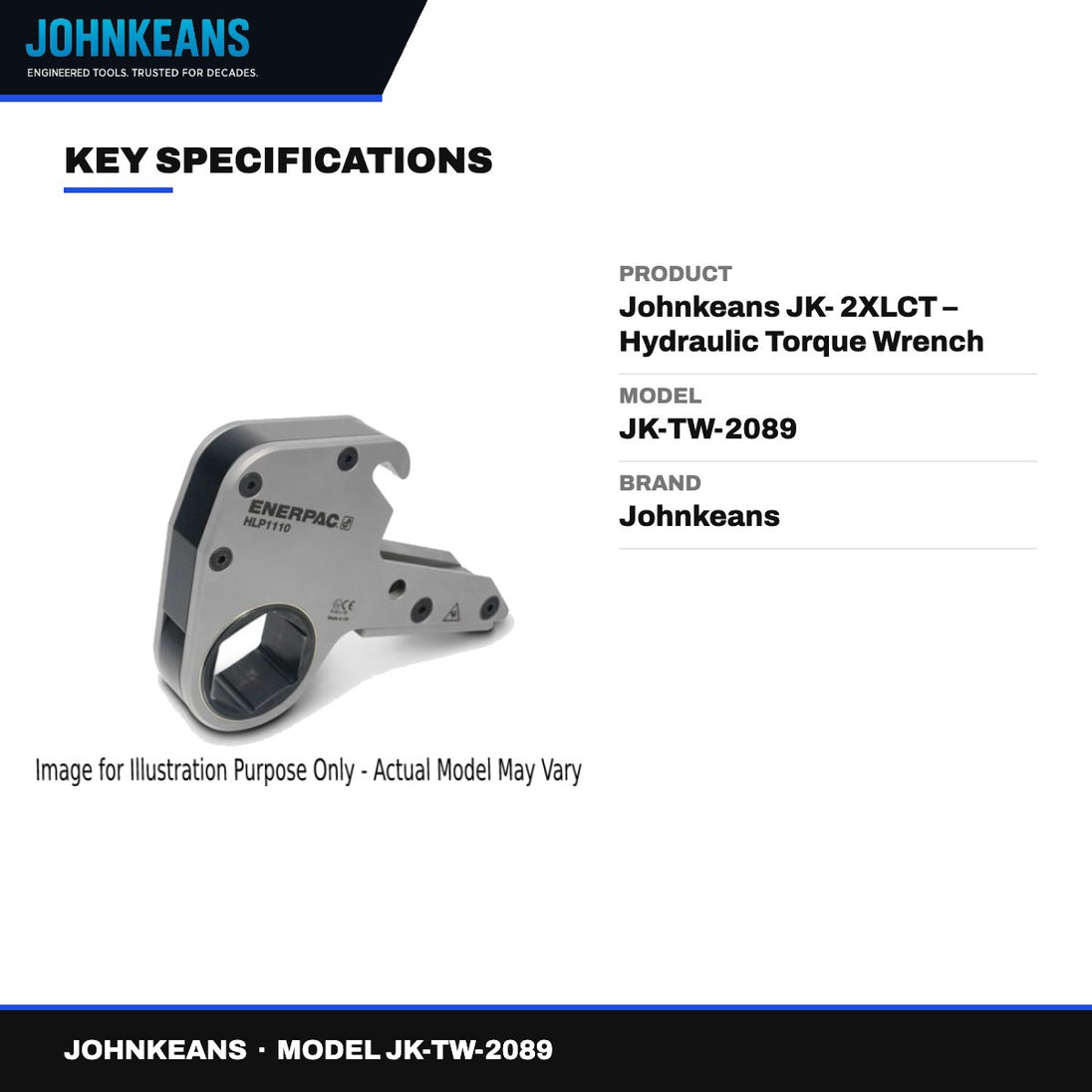 Johnkeans JK-TW-2089 – Johnkeans JK- 2XLCT – Hydraulic Torque Wrench Set - Imperial Or Metric Cassette – 2 In, / 50 Mm Hexagon Af Size