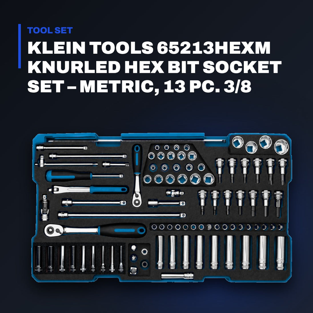 Johnkeans JK-TW-2098 – Klein Tools 65213Hexm Knurled Hex Bit Socket Set – Metric, 13 Pc. 3/8 Drive