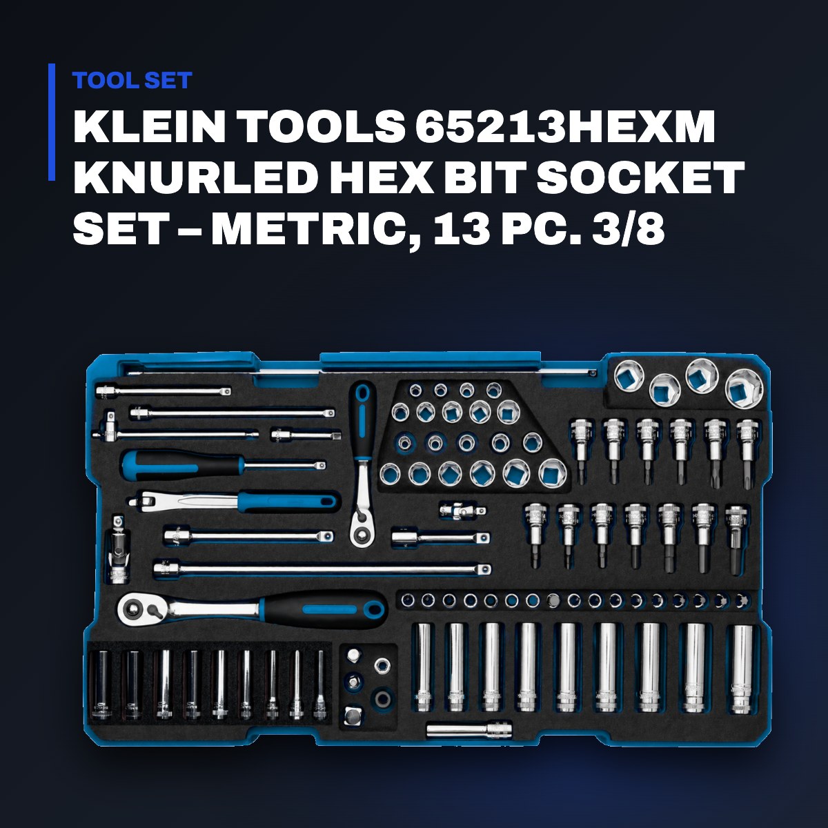 Johnkeans JK-TW-2098 – Klein Tools 65213Hexm Knurled Hex Bit Socket Set – Metric, 13 Pc. 3/8 Drive
