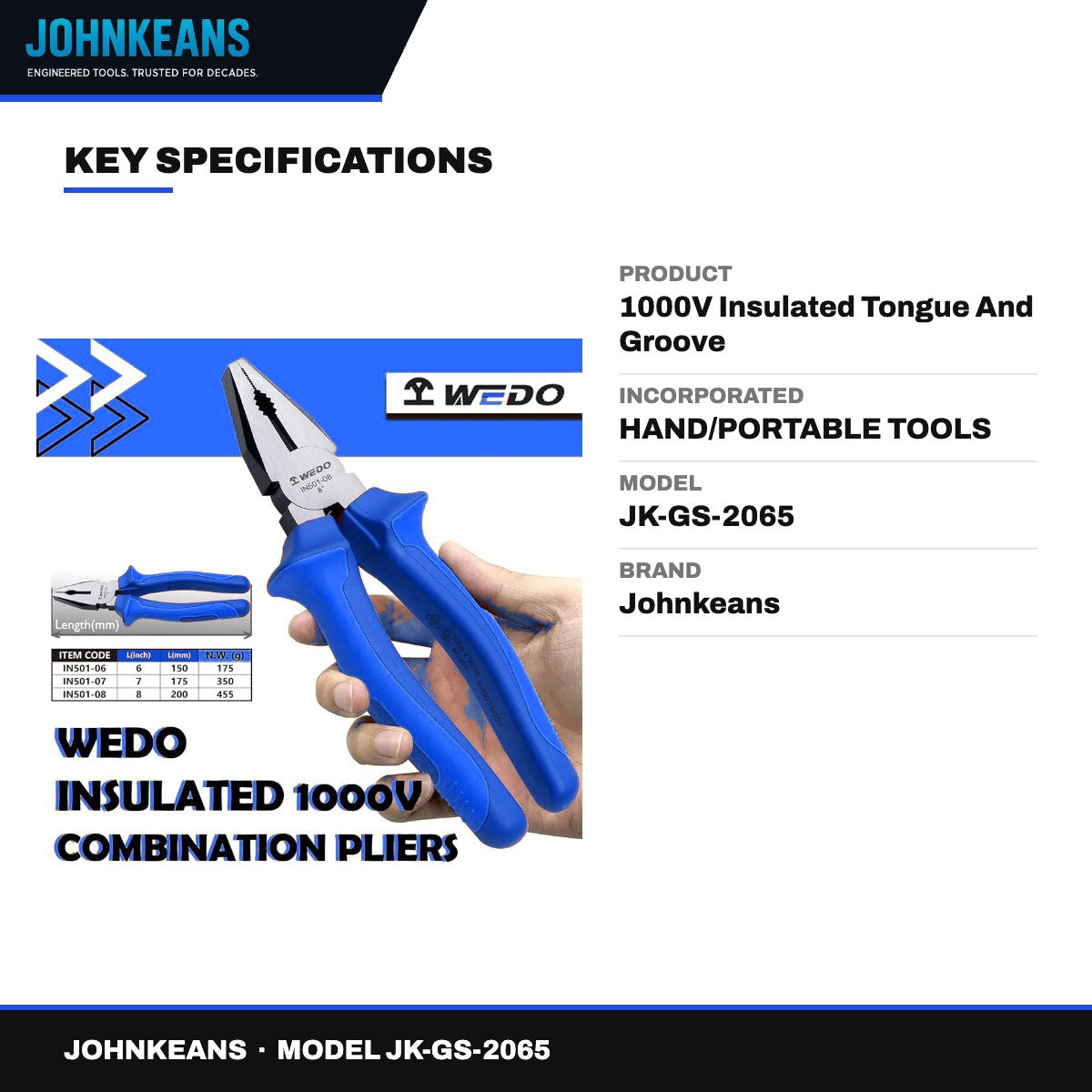 Johnkeans JK-GS-2065 – 1000V Insulated Tongue And Groove