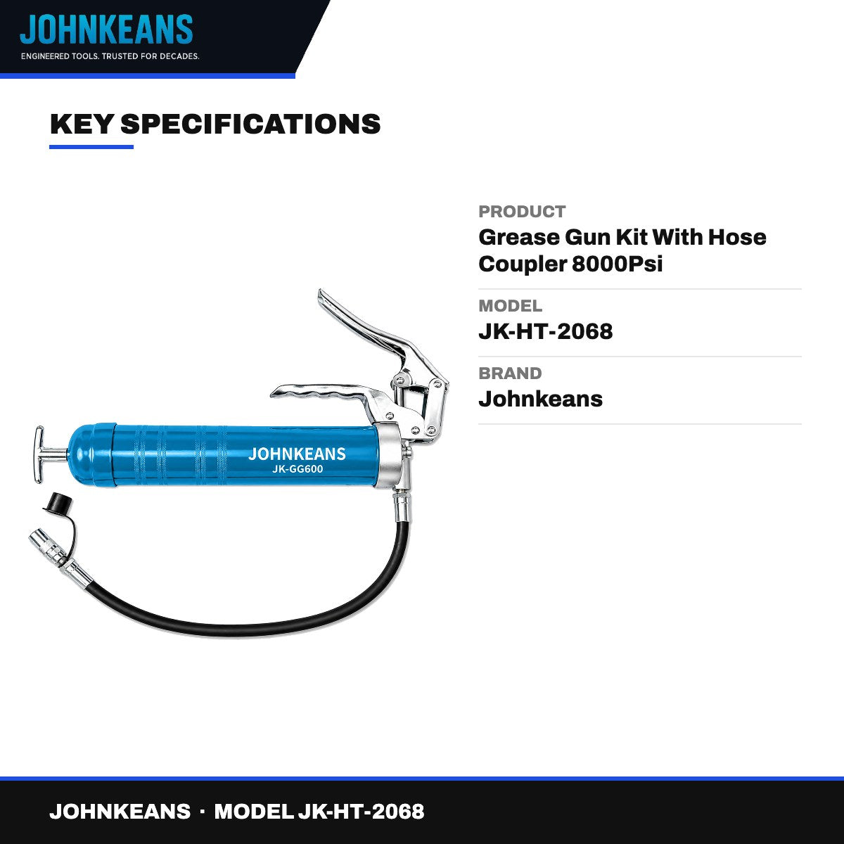 Johnkeans JK-HT-2068 – Grease Gun Kit With Hose Coupler 8000Psi