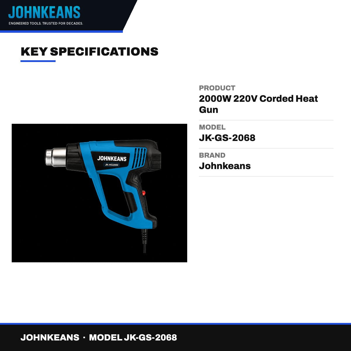Johnkeans JK-GS-2068 – 2000W 220V Corded Heat Gun