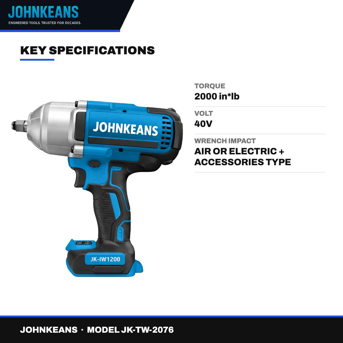 Johnkeans JK-TW-2076 – Cordless Portable Impact Wrench