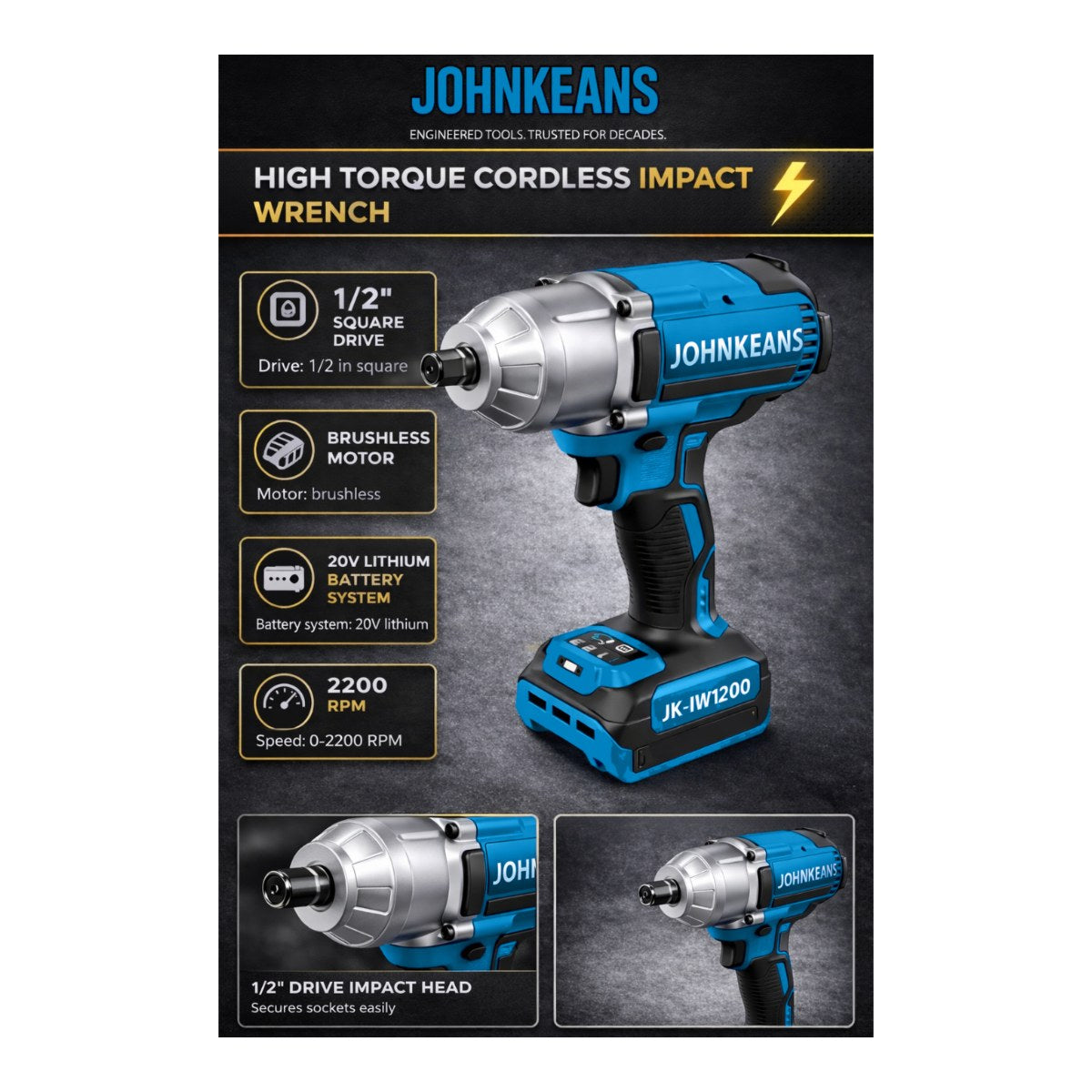Johnkeans JK-TW-2076 – Cordless Portable Impact Wrench