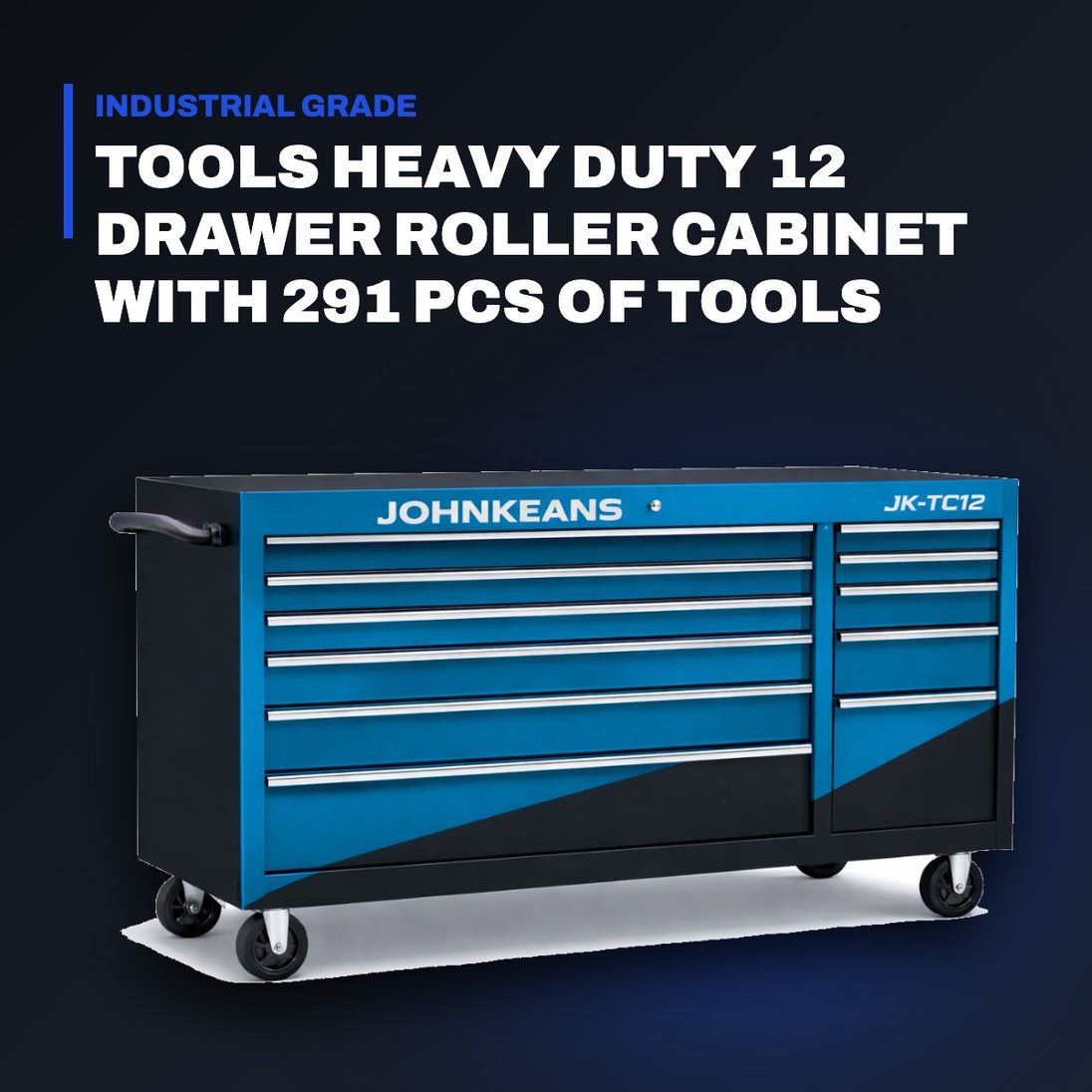 Johnkeans JK-HT-2145 – Tools Heavy Duty 12 Drawer Roller Cabinet With 291 Pcs Of Tools