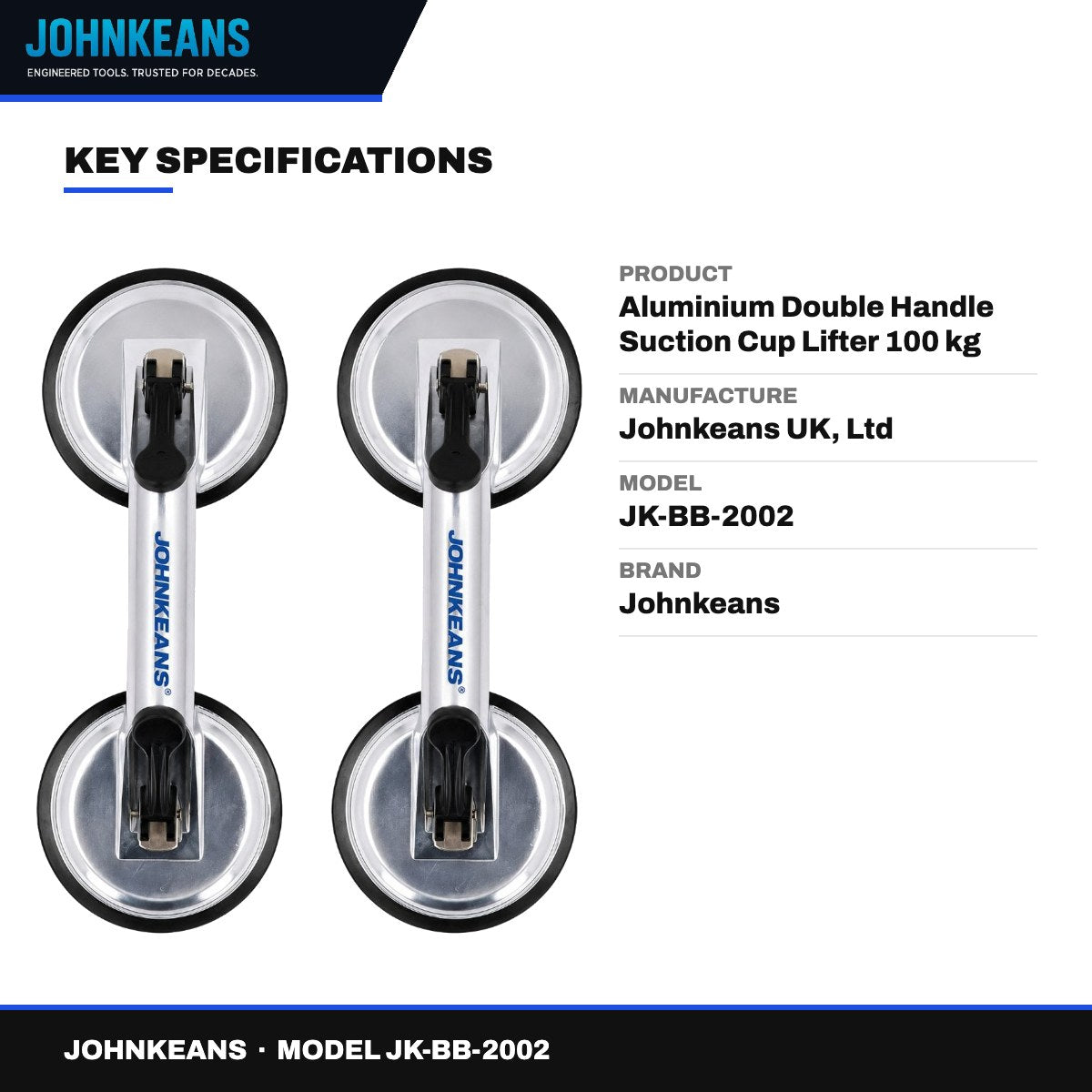 Johnkeans JK-BB-2002 – Aluminium Double Handle Suction Cup Lifter 100 kg