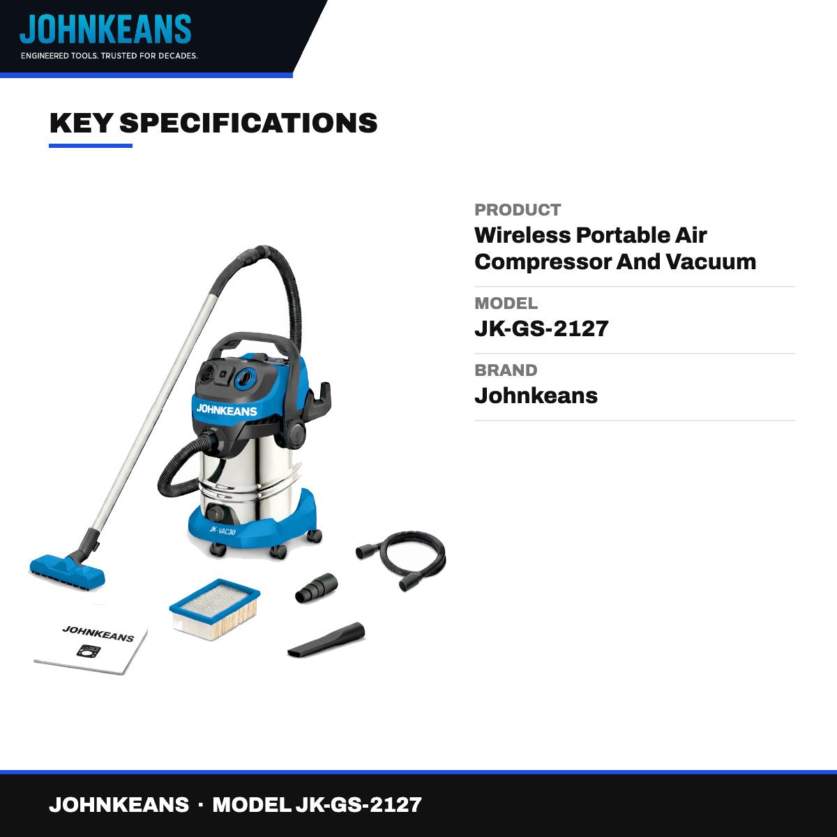 Johnkeans JK-GS-2127 – Wireless Portable Air Compressor And Vacuum Cleaner
