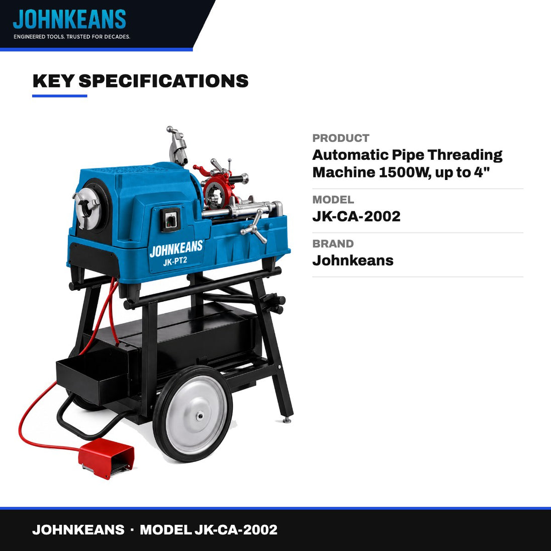 Johnkeans JK-CA-2002 – Automatic Pipe Threading Machine 1500W, up to 4"