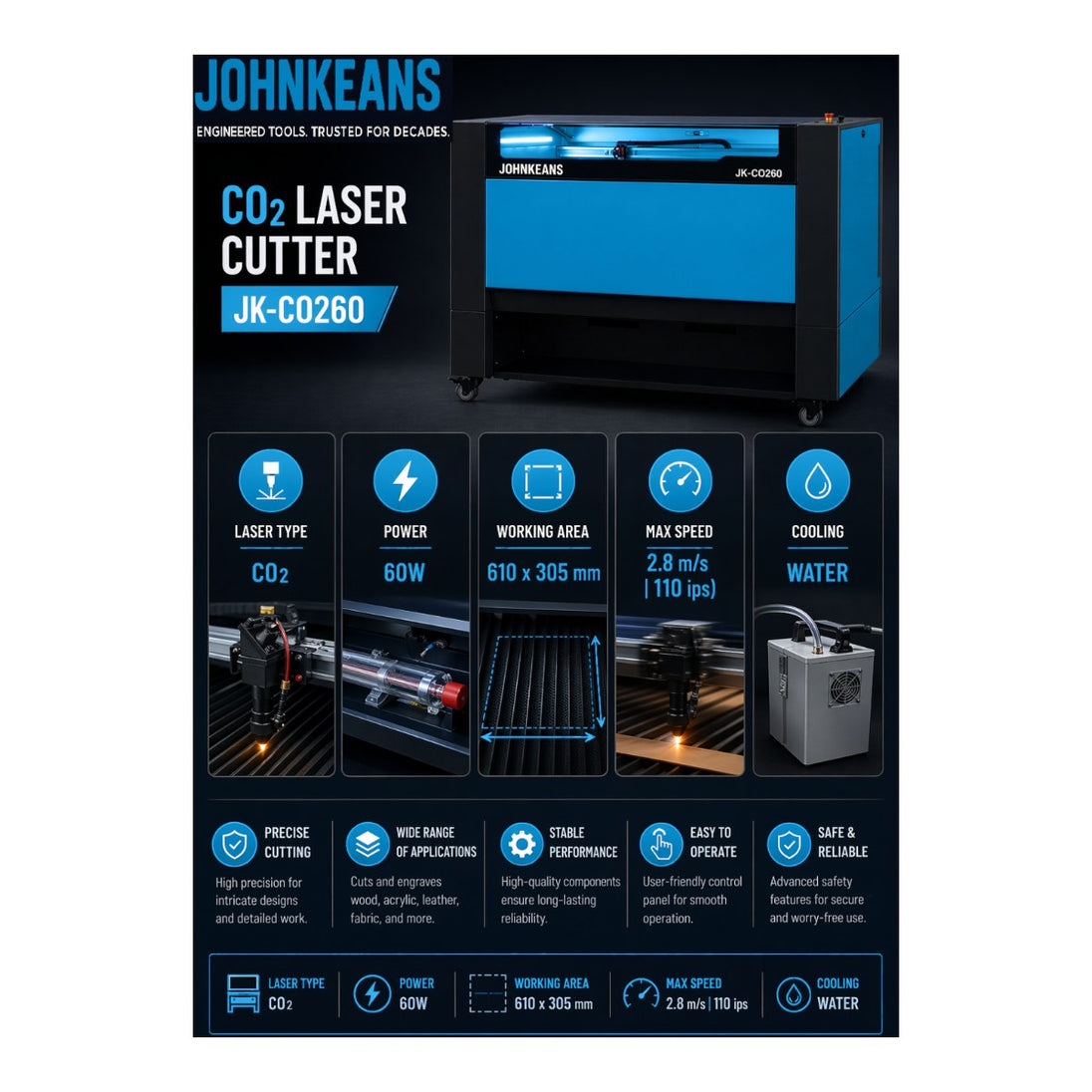Johnkeans JK-CA-2004 – Laser Engraving Machine 50W, 45 x 45 cm