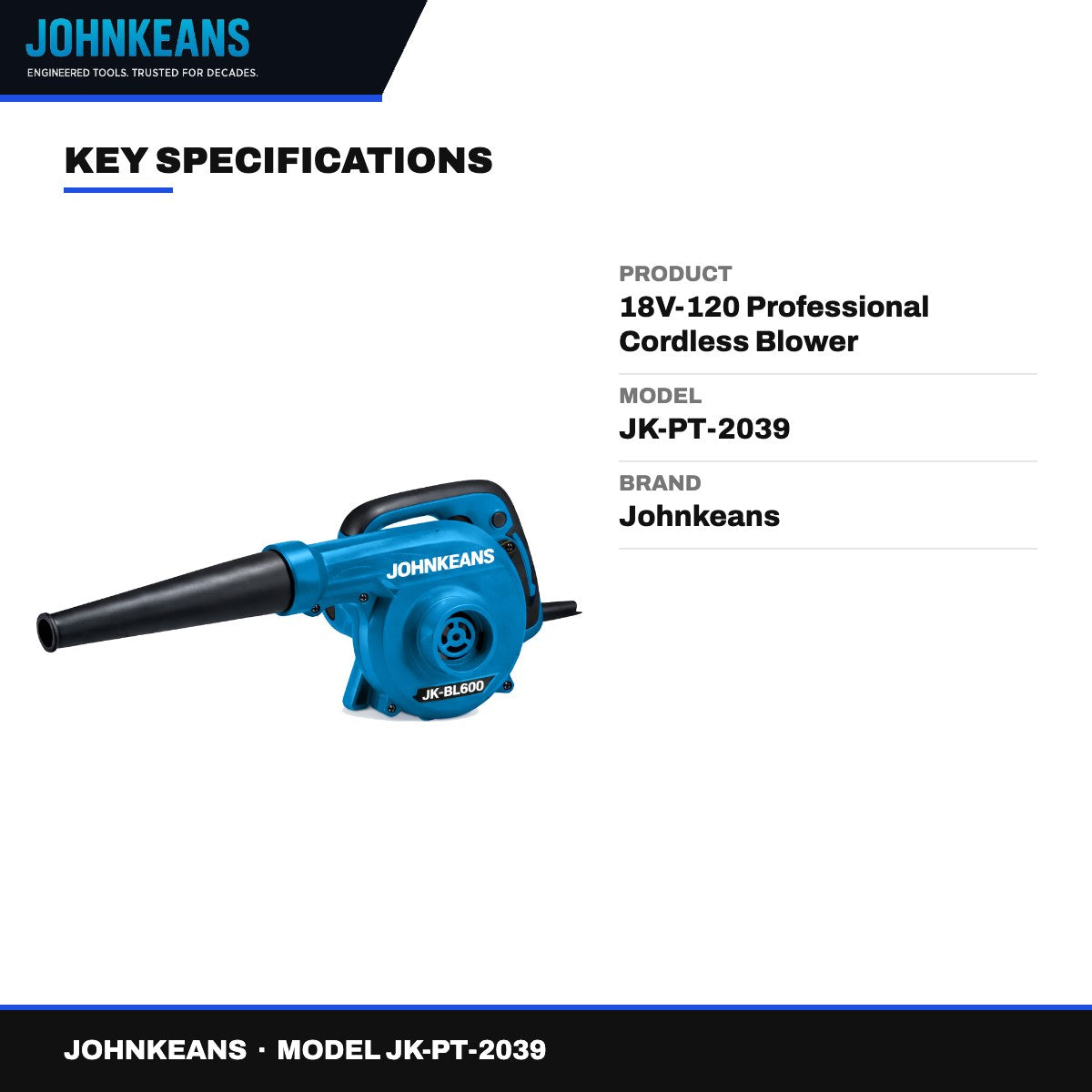 Johnkeans JK-PT-2039 – 18V-120 Professional Cordless Blower
