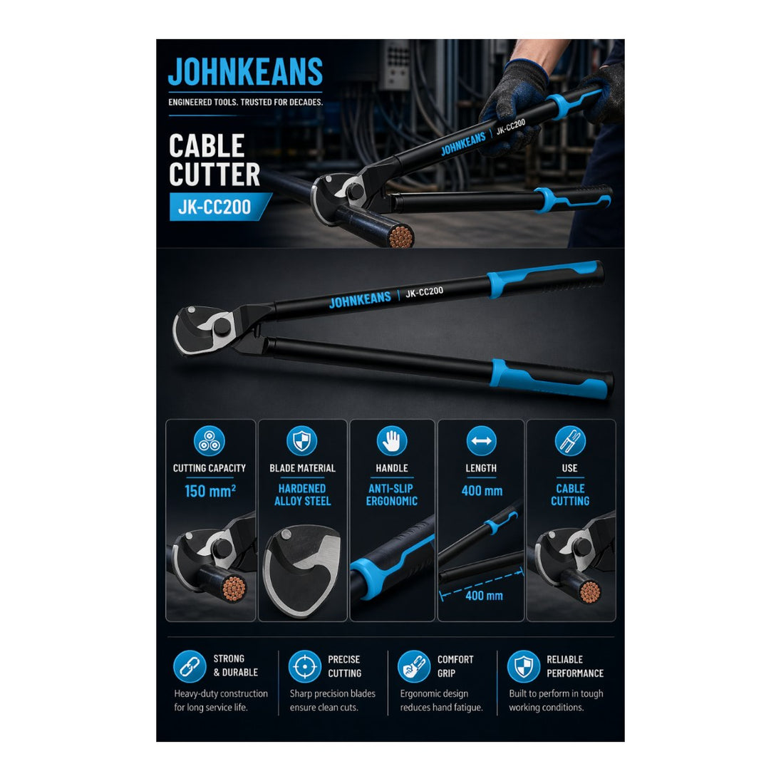 Johnkeans JK-HT-2050 – Cable Cutter Battery Operated With Two Batteries And Charger – Remote Controlled
