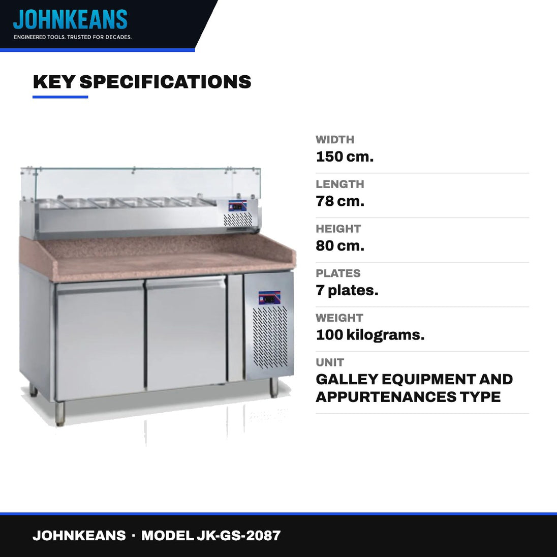 Johnkeans JK-GS-2087 – Johnkeans JK- CS200T – Salad Refrigerator Display - Material – Stainless Steel.