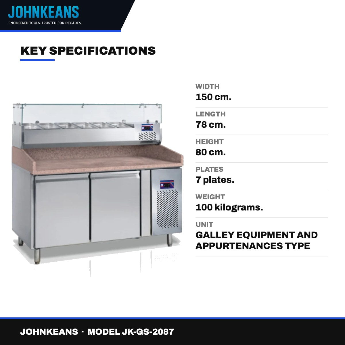 Johnkeans JK-GS-2087 – Johnkeans JK- CS200T – Salad Refrigerator Display - Material – Stainless Steel.