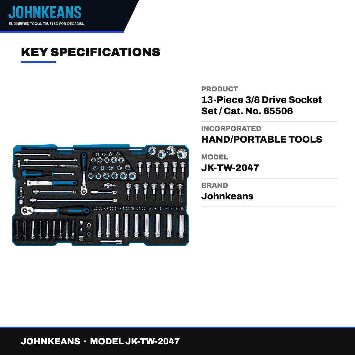 Johnkeans JK-TW-2047 – 13-Piece 3/8 Drive Socket Set / Cat. No. 65506