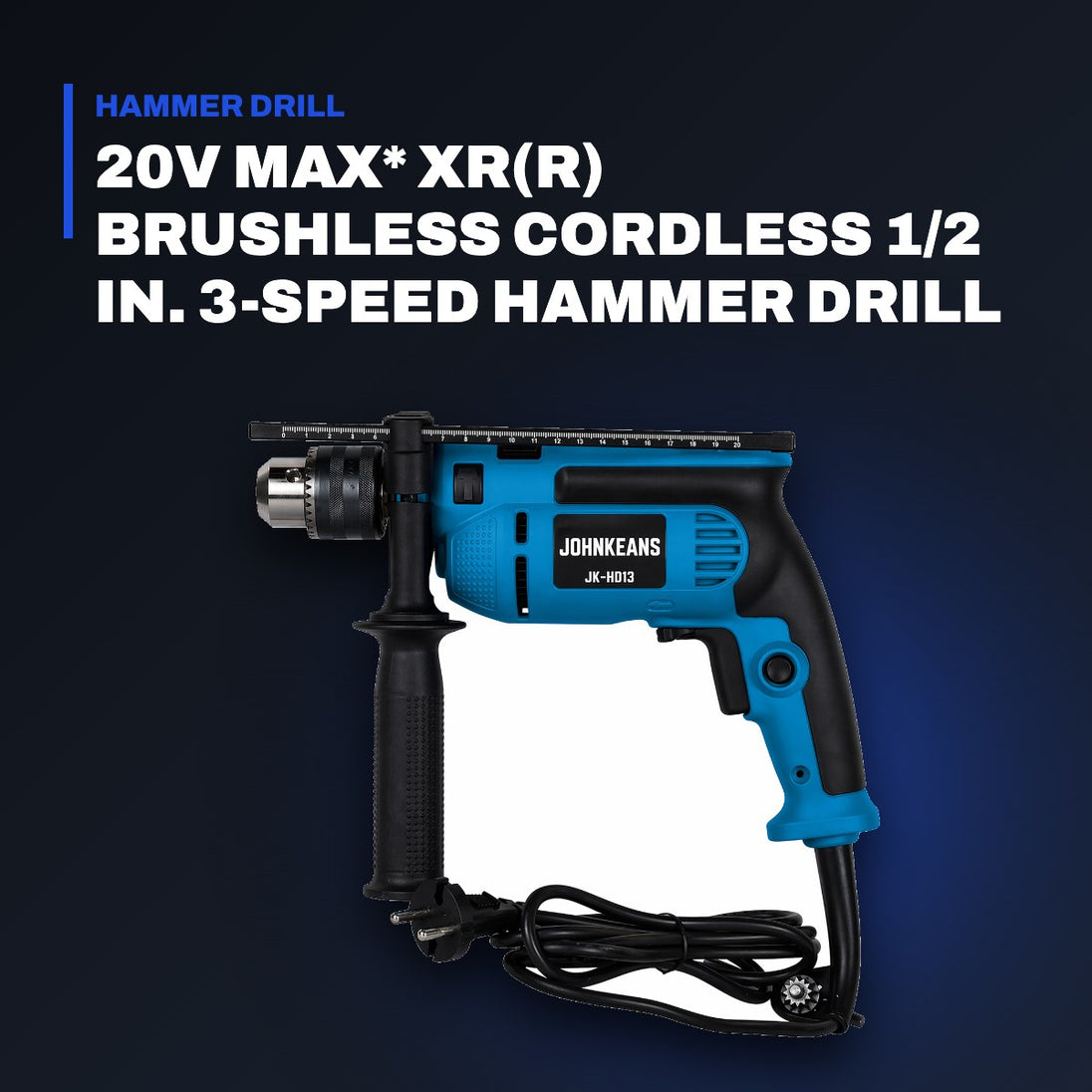 Johnkeans JK-TW-2053 – 20V Max* Xr(R) Brushless Cordless 1/2 In. 3-Speed Hammer Drill Kit With Xr Powerpack