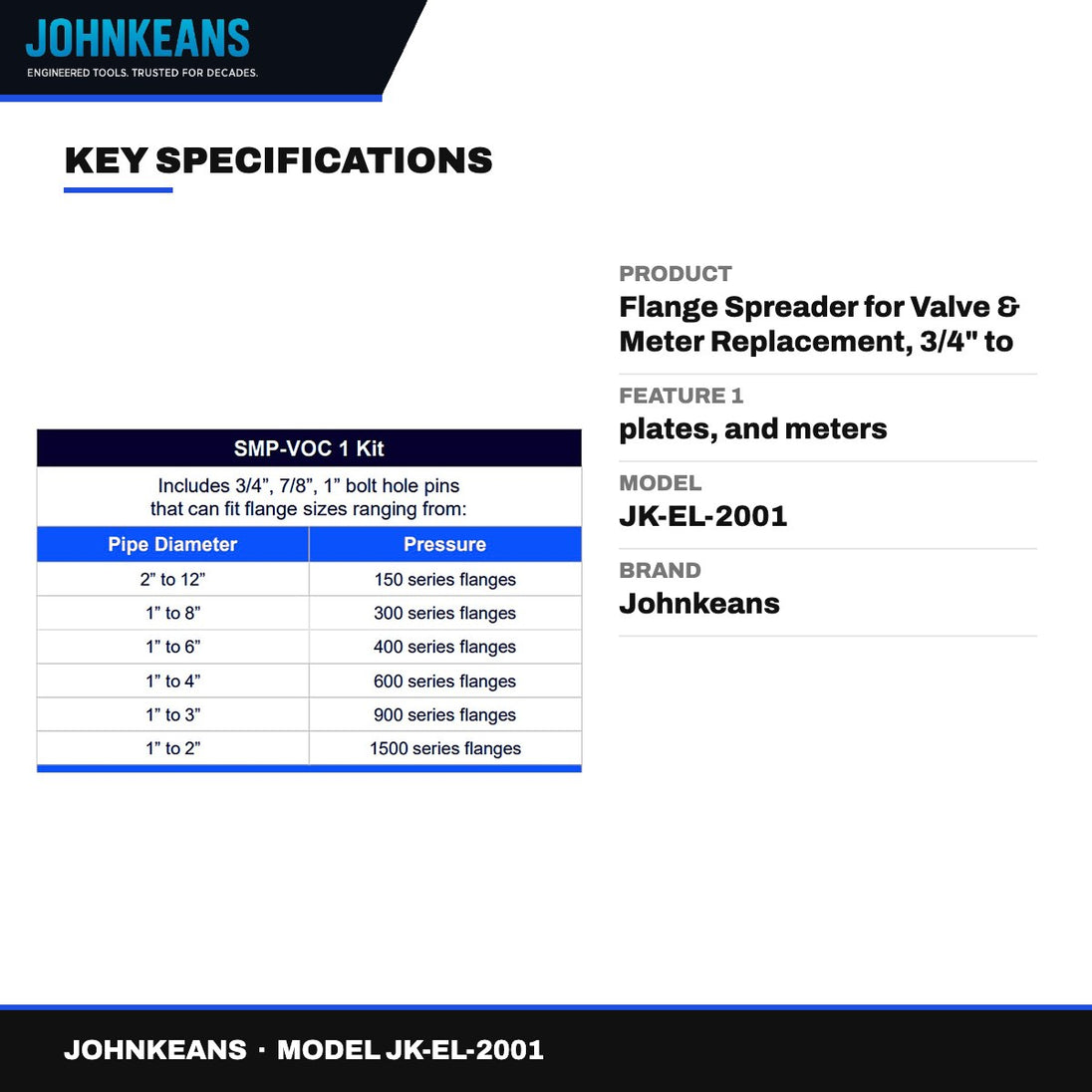 Johnkeans JK-EL-2001 – Flange Spreader for Valve & Meter Replacement, 3/4" to 1-3/8" Bolt Holes
