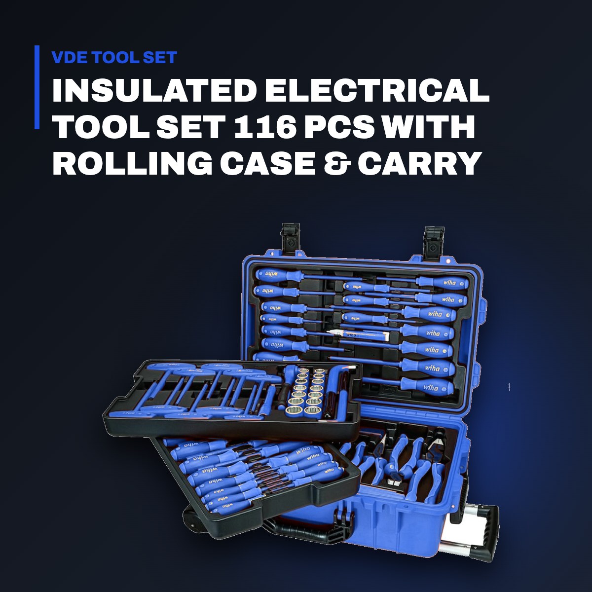Johnkeans JK-EL-2007 – Insulated Electrical Tool Set 116 Pcs with Rolling Case & Carry Bag