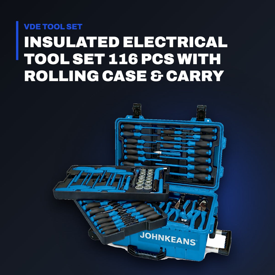 Johnkeans JK-EL-2007 – Insulated Electrical Tool Set 116 Pcs with Rolling Case & Carry Bag
