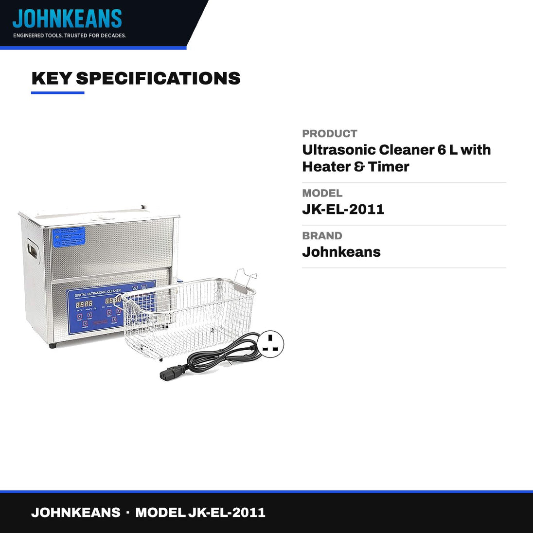 Johnkeans JK-EL-2011 – Ultrasonic Cleaner 6 L with Heater & Timer