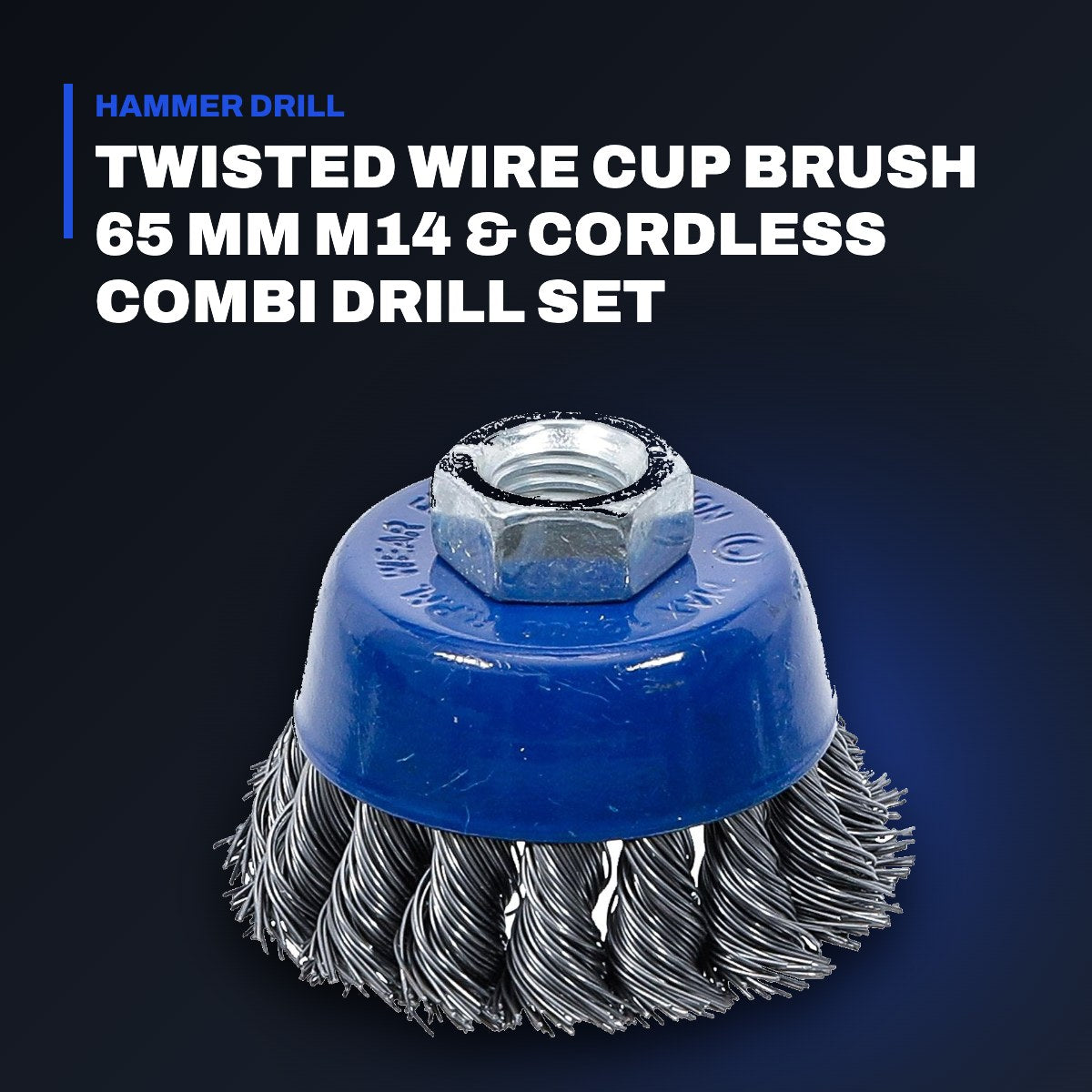Johnkeans JK-EL-2021 – Twisted Wire Cup Brush 65 mm M14 & Cordless Combi Drill Set
