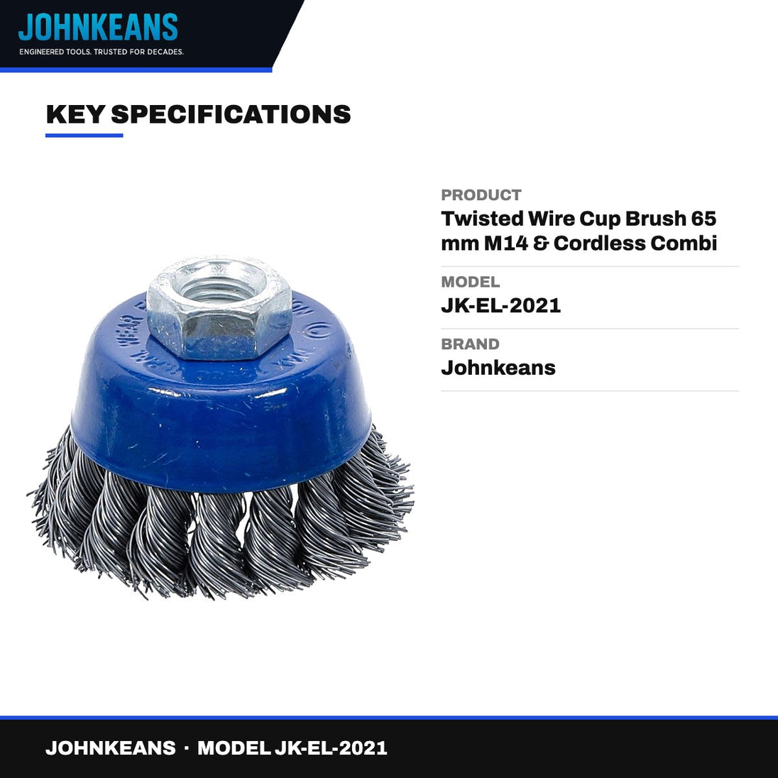 Johnkeans JK-EL-2021 – Twisted Wire Cup Brush 65 mm M14 & Cordless Combi Drill Set