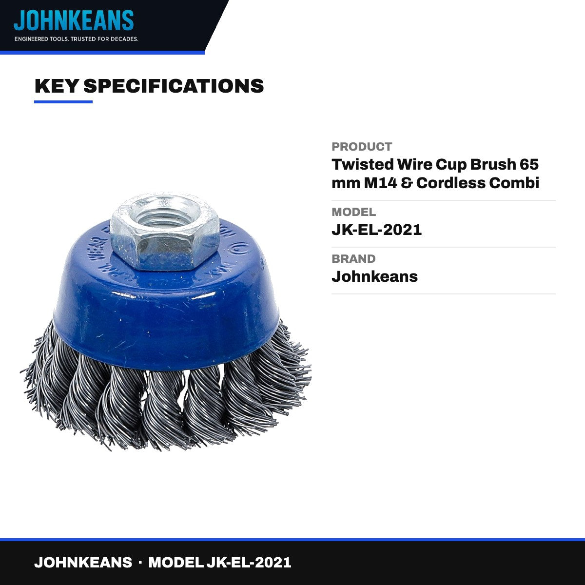 Johnkeans JK-EL-2021 – Twisted Wire Cup Brush 65 mm M14 & Cordless Combi Drill Set