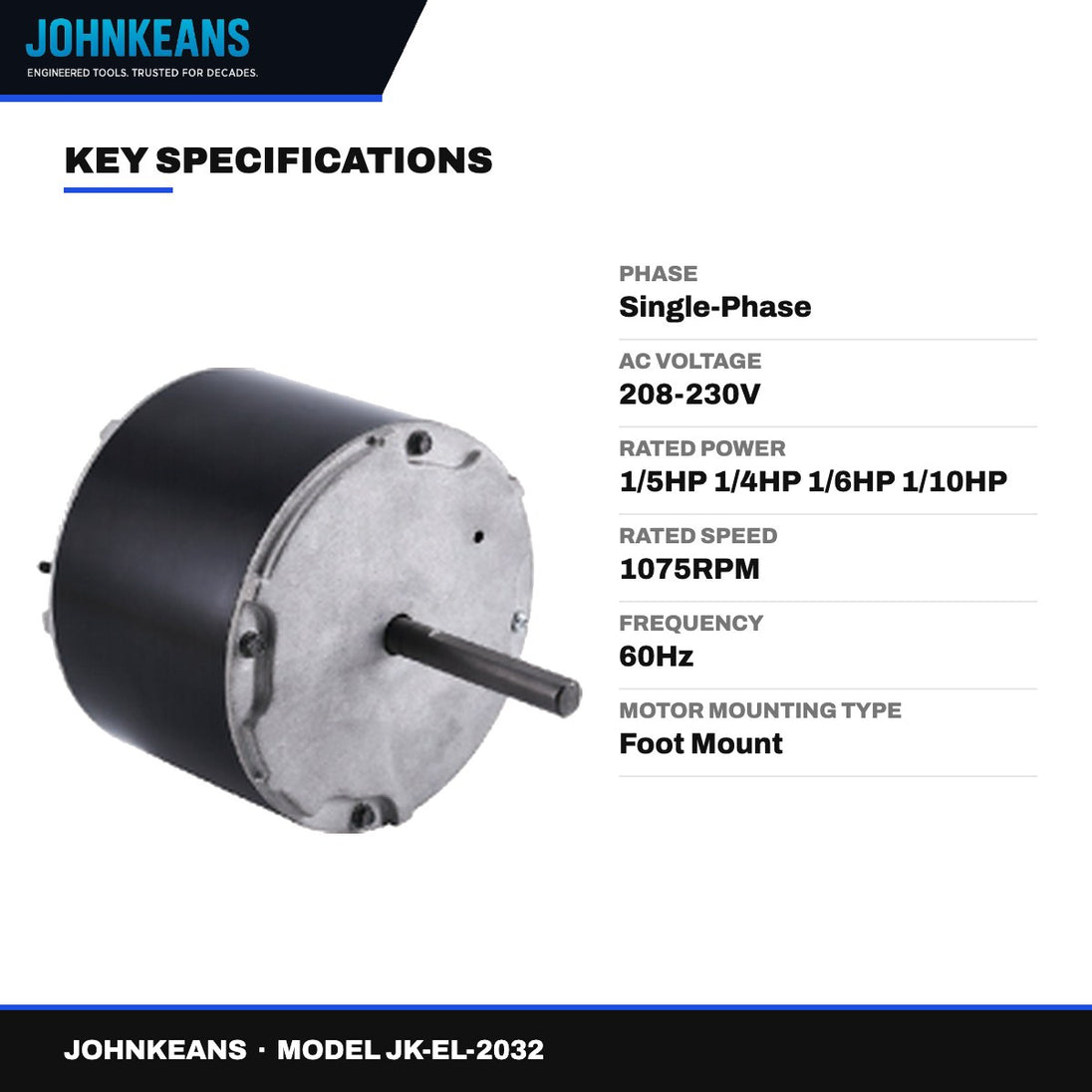 Johnkeans JK-EL-2032 – Condenser Fan Motor 208-230V, 1075 RPM