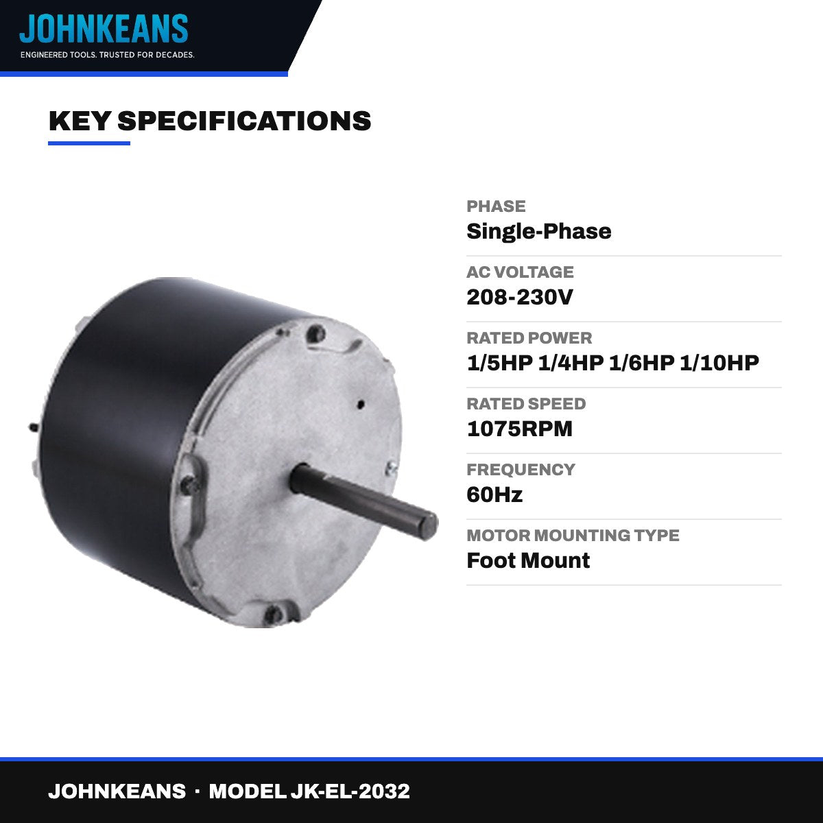 Johnkeans JK-EL-2032 – Condenser Fan Motor 208-230V, 1075 RPM
