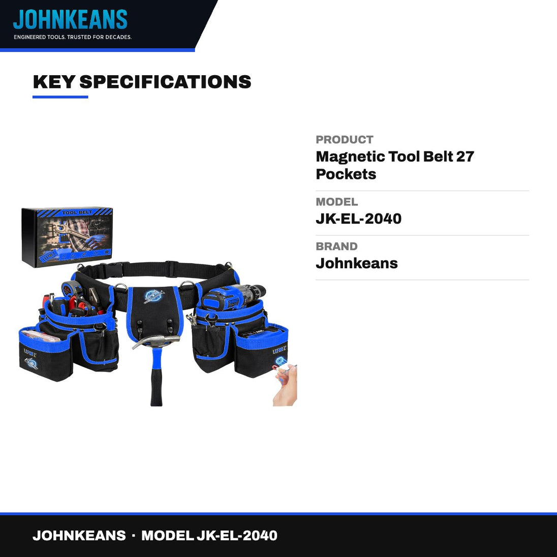 Johnkeans JK-EL-2040 – Magnetic Tool Belt 27 Pockets