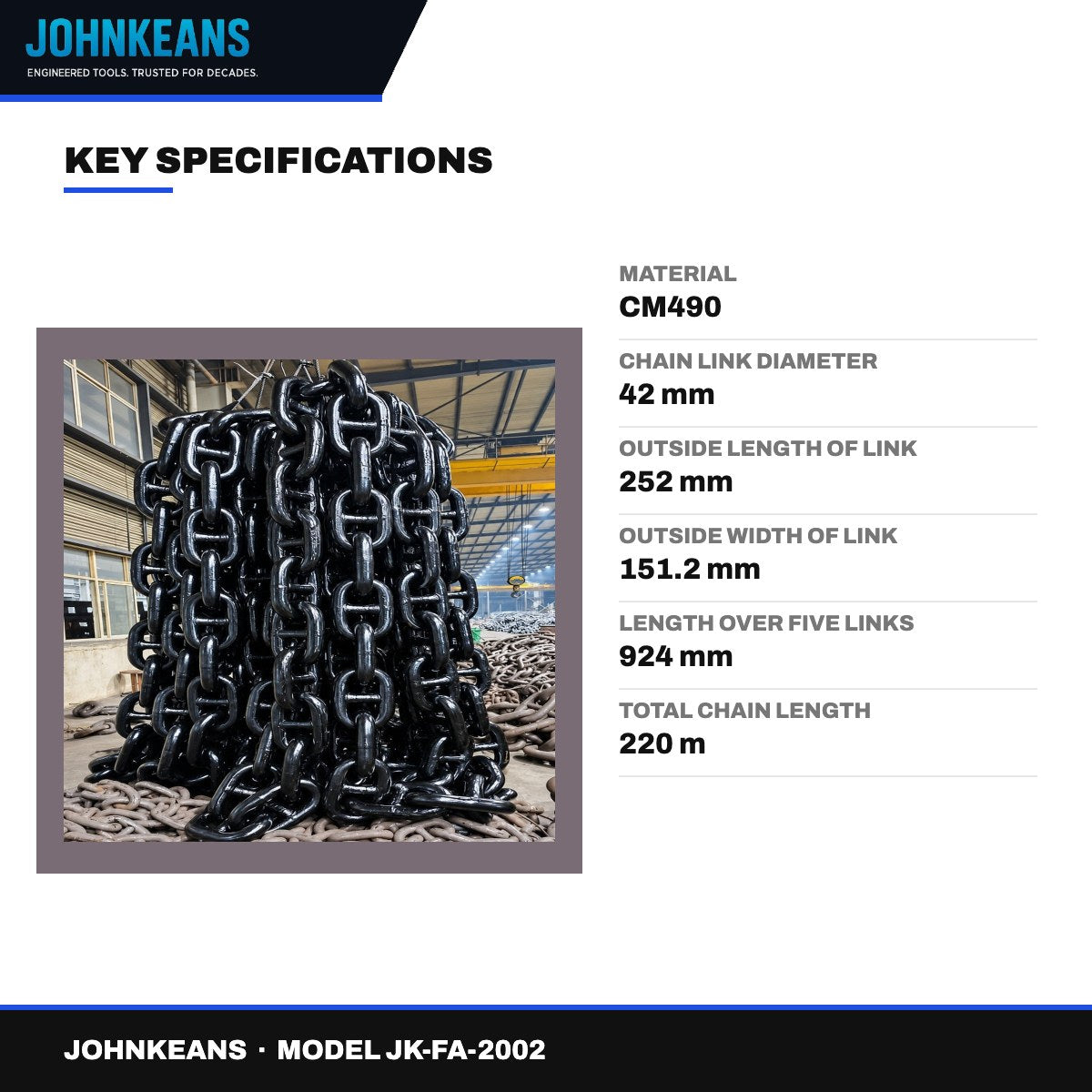 Johnkeans JK-FA-2002 – Anchor Chain 42 mm Grade 2