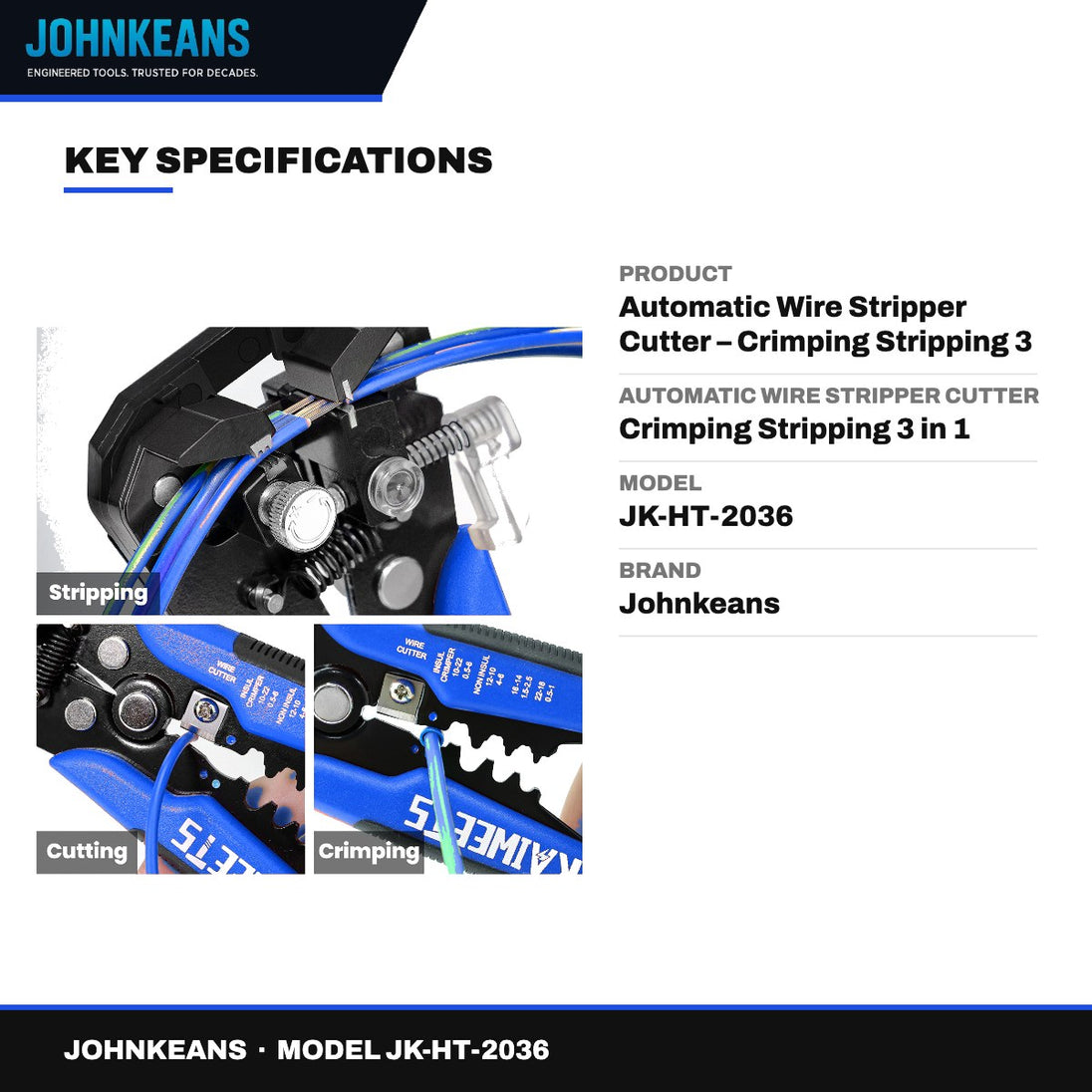 Johnkeans JK-HT-2036 – Automatic Wire Stripper Cutter – Crimping Stripping 3 In 1