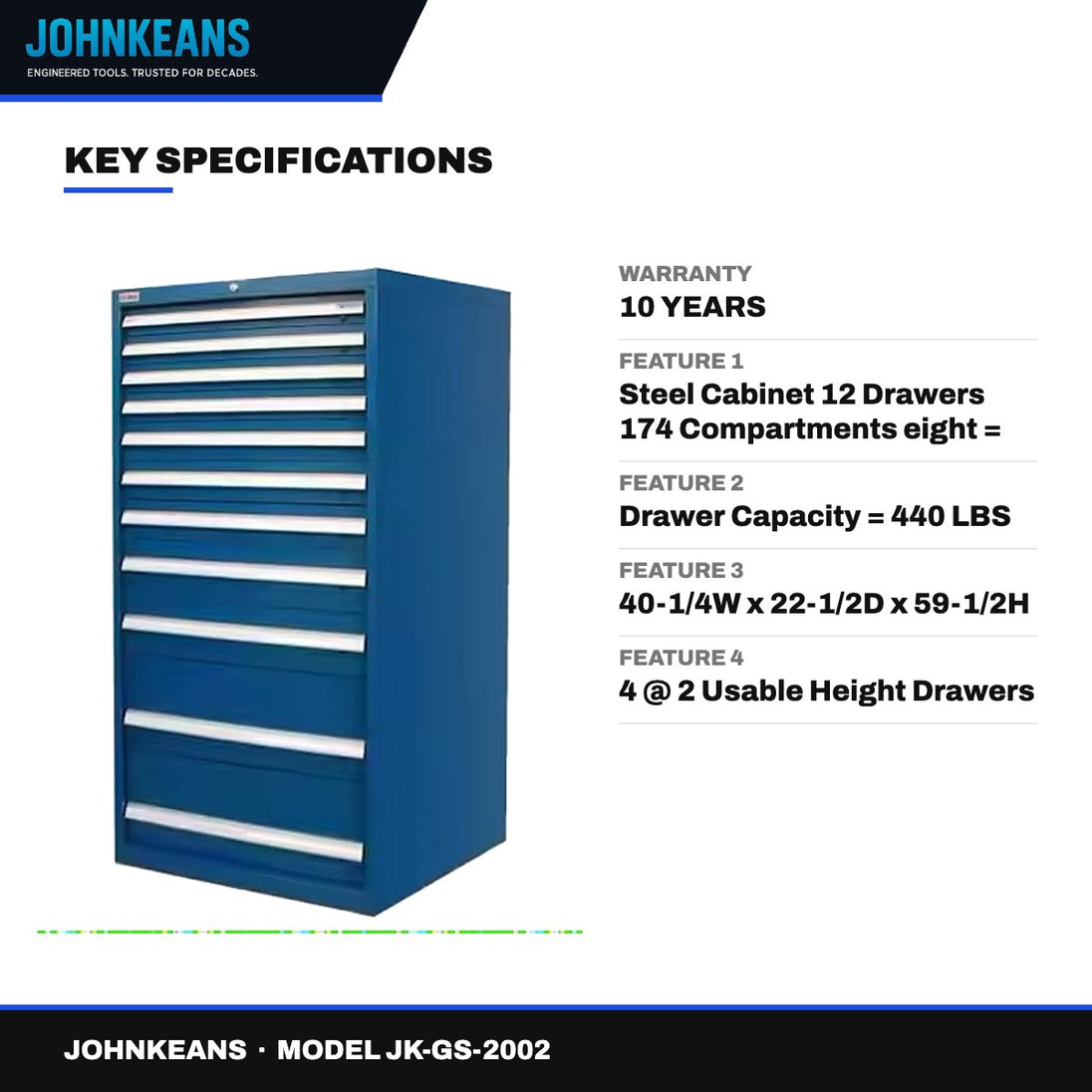 Johnkeans JK-GS-2002 – Heavy Duty Modular Drawer Cabinet, 12 Drawers, Rust & Fire Proof