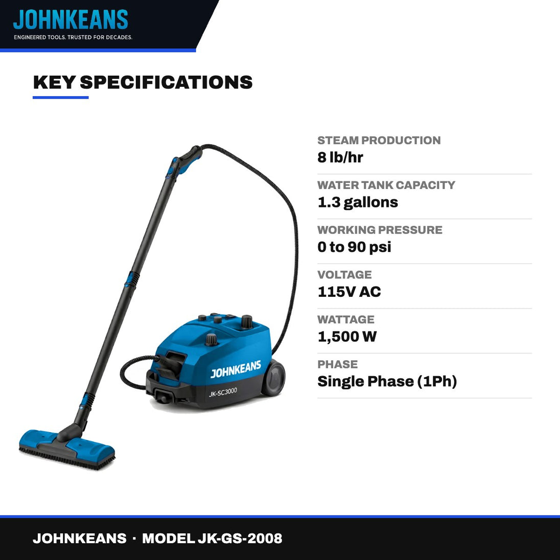 Johnkeans JK-GS-2008 – Commercial Vapor Steam Cleaner 8 lb/hr