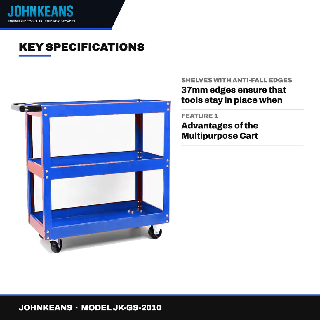 Johnkeans JK-GS-2010 – Heavy Duty Multipurpose Cart, 3 Shelves
