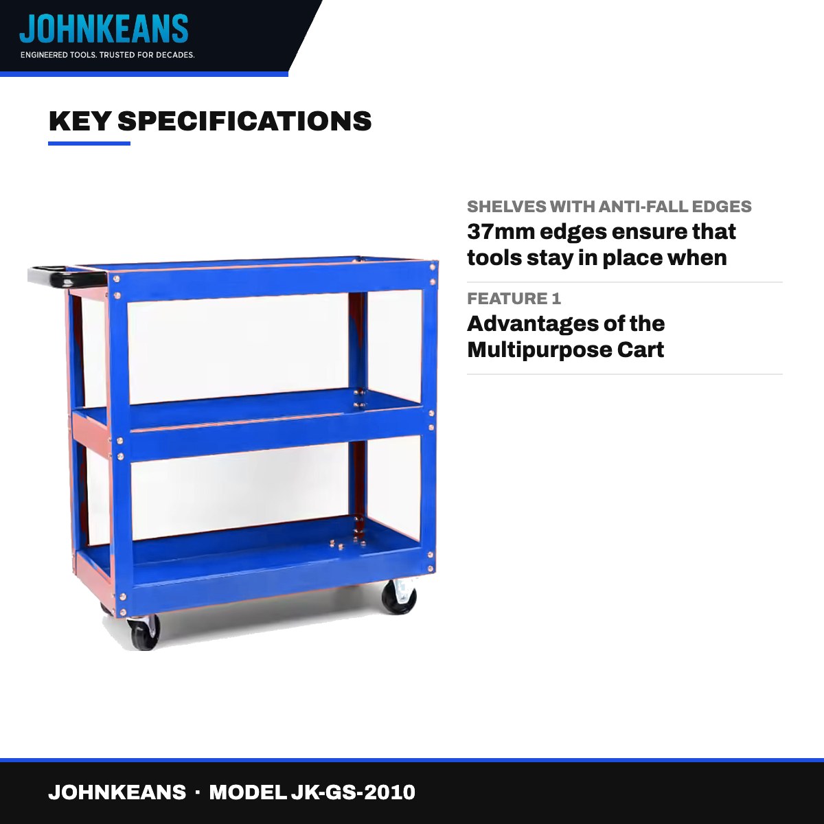 Johnkeans JK-GS-2010 – Heavy Duty Multipurpose Cart, 3 Shelves
