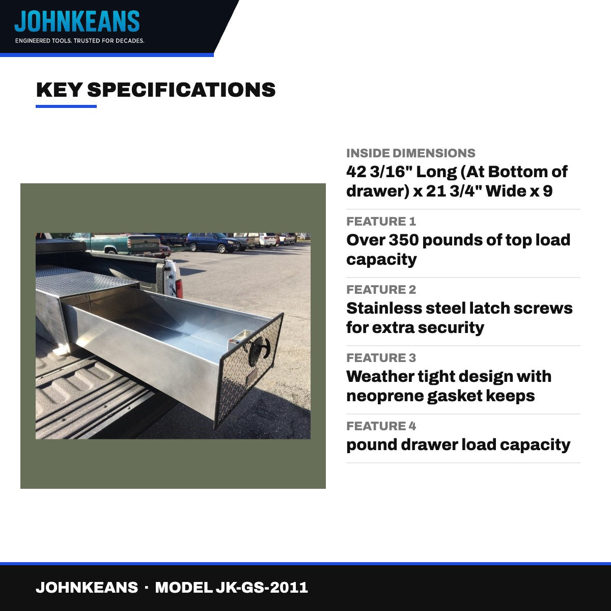 Johnkeans JK-GS-2011 – Truck Bed Tool Box with Drawer 48" x 24" x 14-1/2"