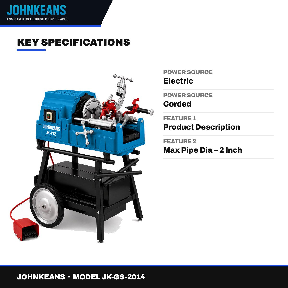 Johnkeans JK-GS-2014 – Portable Power Pipe Threader 1/2" – 2", 1700W