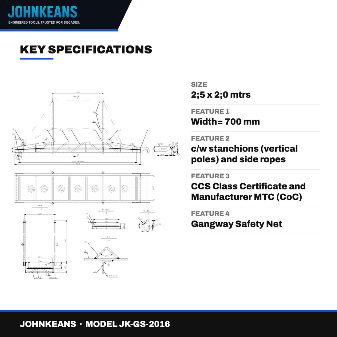 Johnkeans JK-GS-2016 – Aluminium Ship Gangway Ladder 2.0 m