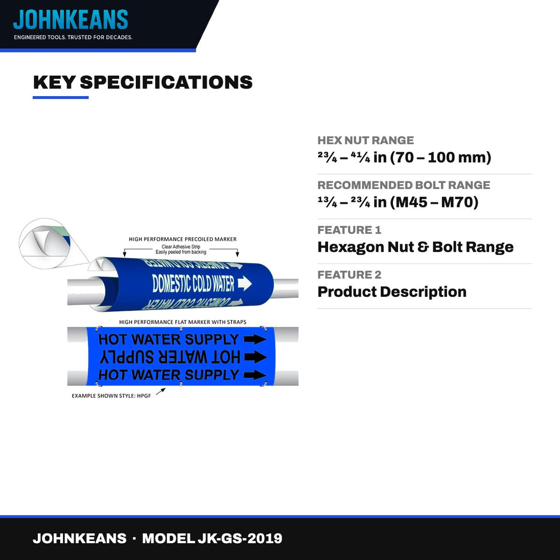 Johnkeans JK-GS-2019 – Enhanced Polyester Pipe Marker, UV Resistant