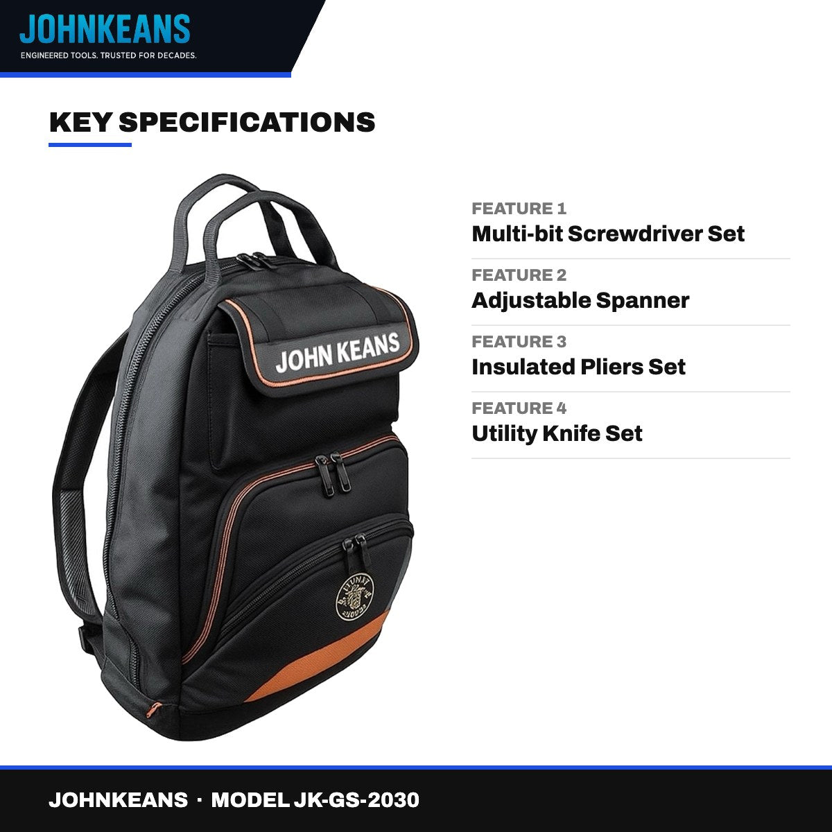 Johnkeans JK-GS-2030 – Fire Proof Weather Resistant Tool Backpack