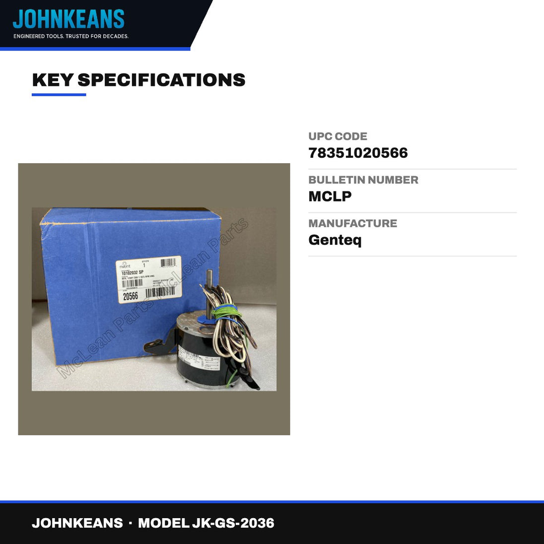 Johnkeans JK-GS-2036 – Condenser Blower Motor 1/3 HP 230V
