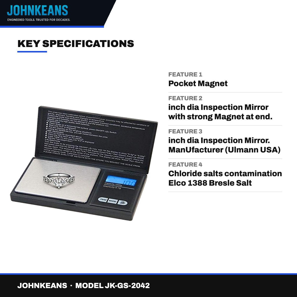 Johnkeans JK-GS-2042 – Coating Inspection Kit – Pocket Scale, Magnet & Mirrors