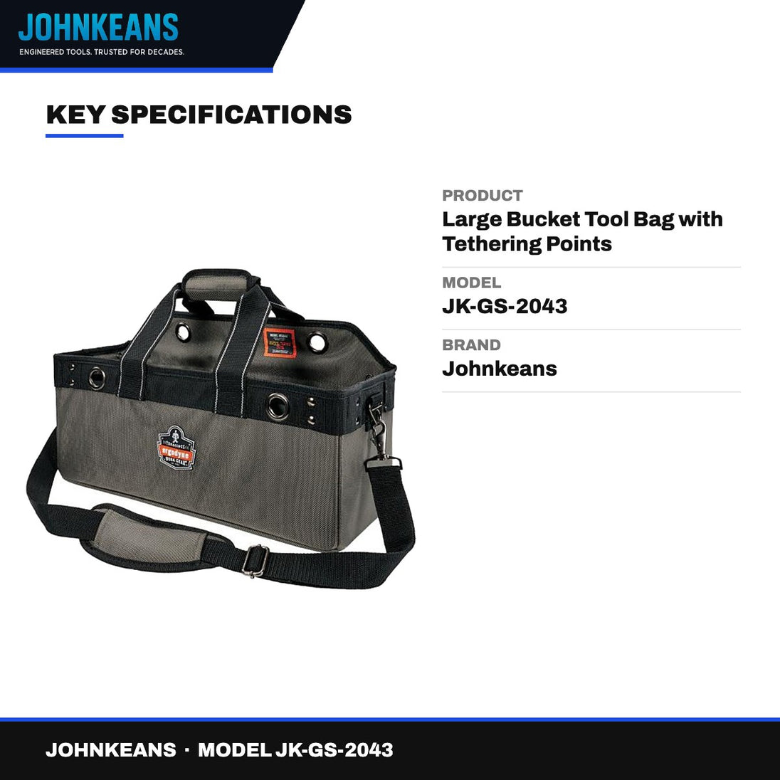 Johnkeans JK-GS-2043 – Large Bucket Tool Bag with Tethering Points