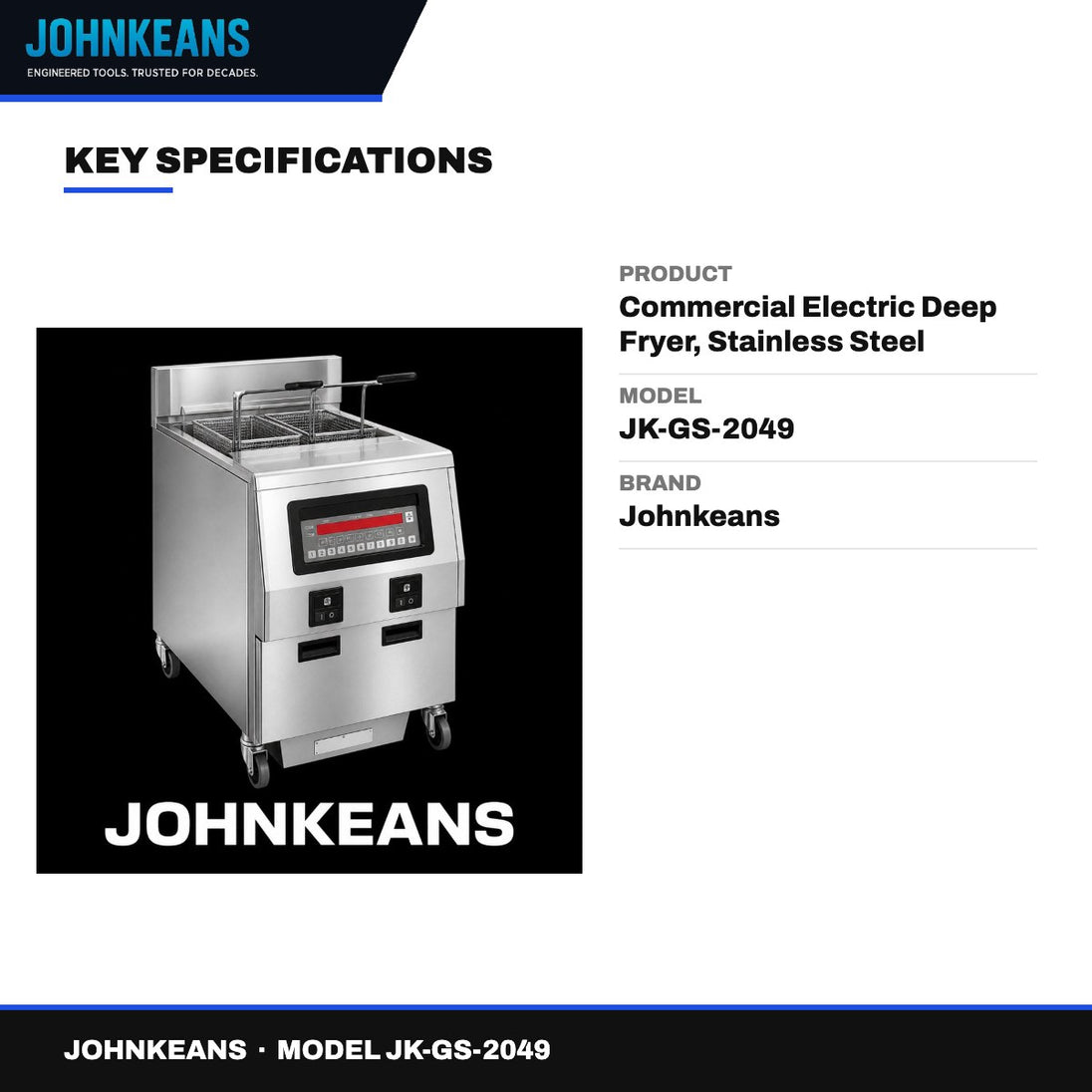 Johnkeans JK-GS-2049 – Commercial Electric Deep Fryer, Stainless Steel